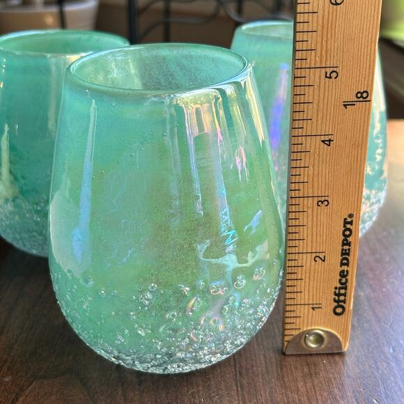 3 IRIDESCENT SEAGREEN Hard Glass WATERSCAPE VASE Candle Holder Handcrafted - Picture 10 of 10